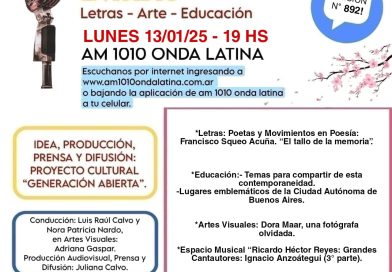 Generación Abierta en Radio: Emisión N° 892,                                          Lunes 13 de Enero de 2025